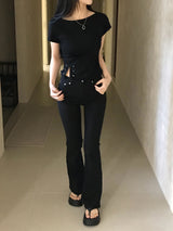Lost Ball Stud Boat Neck Slit Half Tee