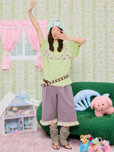UnsocialNight 夏の新作、オリジナルデザインの切り替えスター柄、かわいいガールズ用、万能カジュアル七分丈パンツ