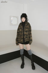 camouflage thick hood zip-up