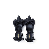 Satin Ribbon Sling-Back Sandal Heel(Black)