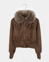 Tmin Ribbed-hem Buckle High-neck Fur-lined Short Mustang Jacket