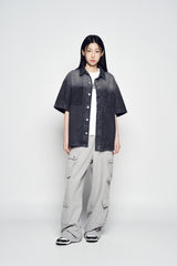 25SS OVERSIZE WASHING DENIM SHORT SLEEVE SHIRTS BLACK