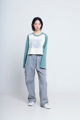 オープンアームホールハートラグラン ½Tシャツ (green/ivory)