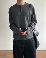 Double Washed Henley Neck Long Sleeve