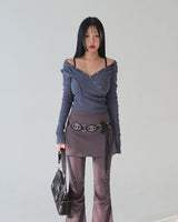 Hood Diagonal Snap Button Wrap T-Shirt