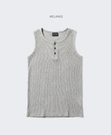 Ribbed Henley-Neck Sleeveless Top Gray