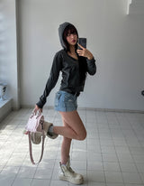 Tani Damage Roll-Up Denim Shorts