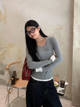 Pocket Layered Round Long Sleeve T-Shirt