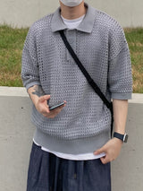 Mesh collar short sleeve knit 3C