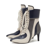 Color Block Biker Boots Heel(Navy)