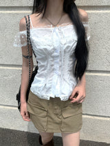  Field Cargo Pocket Mini Skirt & Belt SET (4 colors)