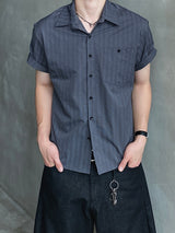 Modern Pleated Stripe Short-Sleeve Shirt