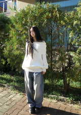 cream off-shoulder knit