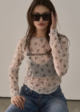 フラワープリントメッシュTシャツ_ホワイト