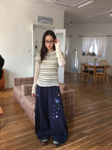 Snao Star Embroidered Patch Banding Wide Pants