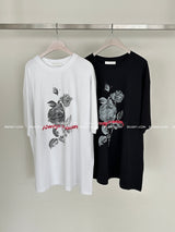 Rose lettering four seasons boxy short-sleeved T-shirt