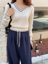 Cashmere Cable Stitch V-neck Knit (5color)