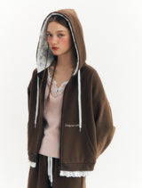 Fluffy Zip-Up Hoodie (Brown)