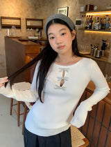 silver bow open ribbed long-sleeved knitwear