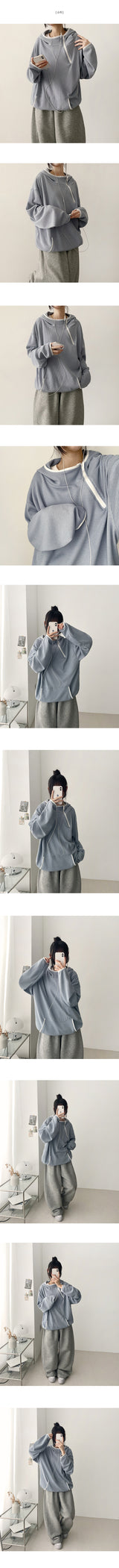 Noet Waffle Diagonal Zipper Warmer High Neck Hoodie