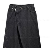 ホットフィクスレタリングアンバランスデニムパンツ