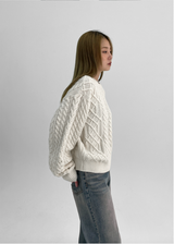 [MADE] メレンディケーブルラウンドニットウール50%