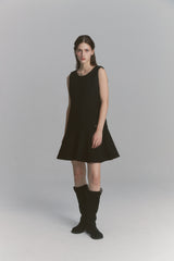 Back Ribbon Tweed Dress Black