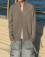 Knob Cable Two-way Knit Zip-up