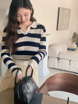 カシミヤケーブルボーダースキッパーニット (4color)