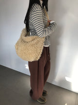 Fleece Stripe Frill Cardigan (4 Colors)
