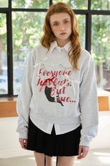CHARLOTTE CAT RIBBON SWEATSHIRT / WHITE-MELANGE