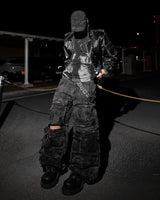 WASH-DENIM CARGO PANTS MULTI POCKET (Black)