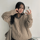 [High quality!] ツイストドアVネックシックウールニット (5 colors) 8% ウール!