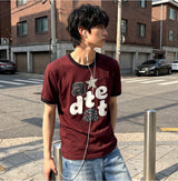 Essential Standard Short-Sleeve Ringer T-Shirt Alpha Appliqué Burgundy