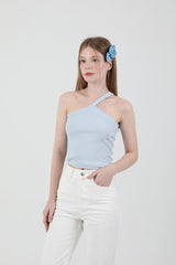 Unbalance Halter Neck Slit Sleeveless Sky Blue