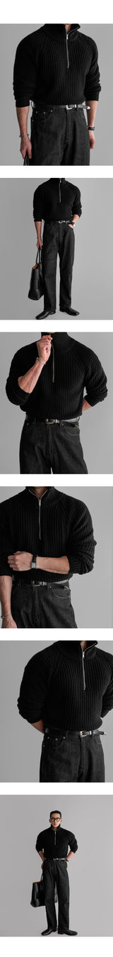 Wool Half Zip-up Knit [Black]
