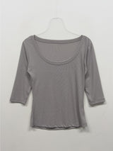 Ribbed Deep U-Neck Crop T-Shirt