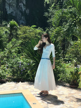 3/4 リブ ヘンリーネック ボタンTシャツ (White)