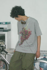 グレーププリントショートスリーブサマーメンズアンドウーマンズカジュアルルーズピュアコットンバーサティルTシャツ