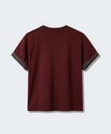 Rolled-Sleeve Cropped Short-Sleeve T-Shirt Burgundy