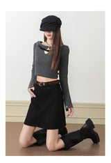 Brown Suede-Touch A-Line Pocket Skirt