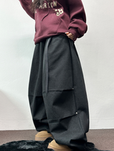 TWO PINTUCK RIVET BELT BALLOON LONG PANTS 🤎🖤💙3COLOR