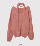 Laura Twist Loose V-neck Wool Knit +Tie Set (6color)