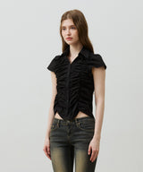 SYLPH SHIRRING SHIRT / BLACK