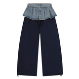 Layered Denim Contrast Wide Pants 233003649
