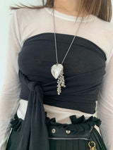 Heart.silver balls long necklace