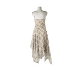 [Belt Set] Cheek Drape Check Unbalance Sleeveless Long One Piece