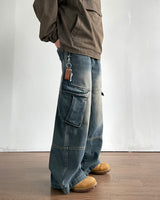 Deep-washed Cargo Denim Pants