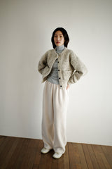 Boucle wool cardigan, Oatmeal
