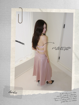 pink silk dot backless skirt two-piece